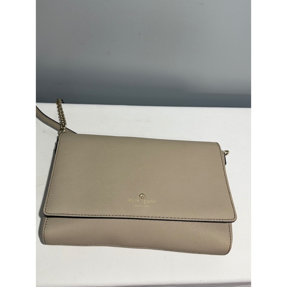 Kate Spade New York Beige Saffiano Leather Crossbody Bag Gold Chain Strap - Picture 11 of 11